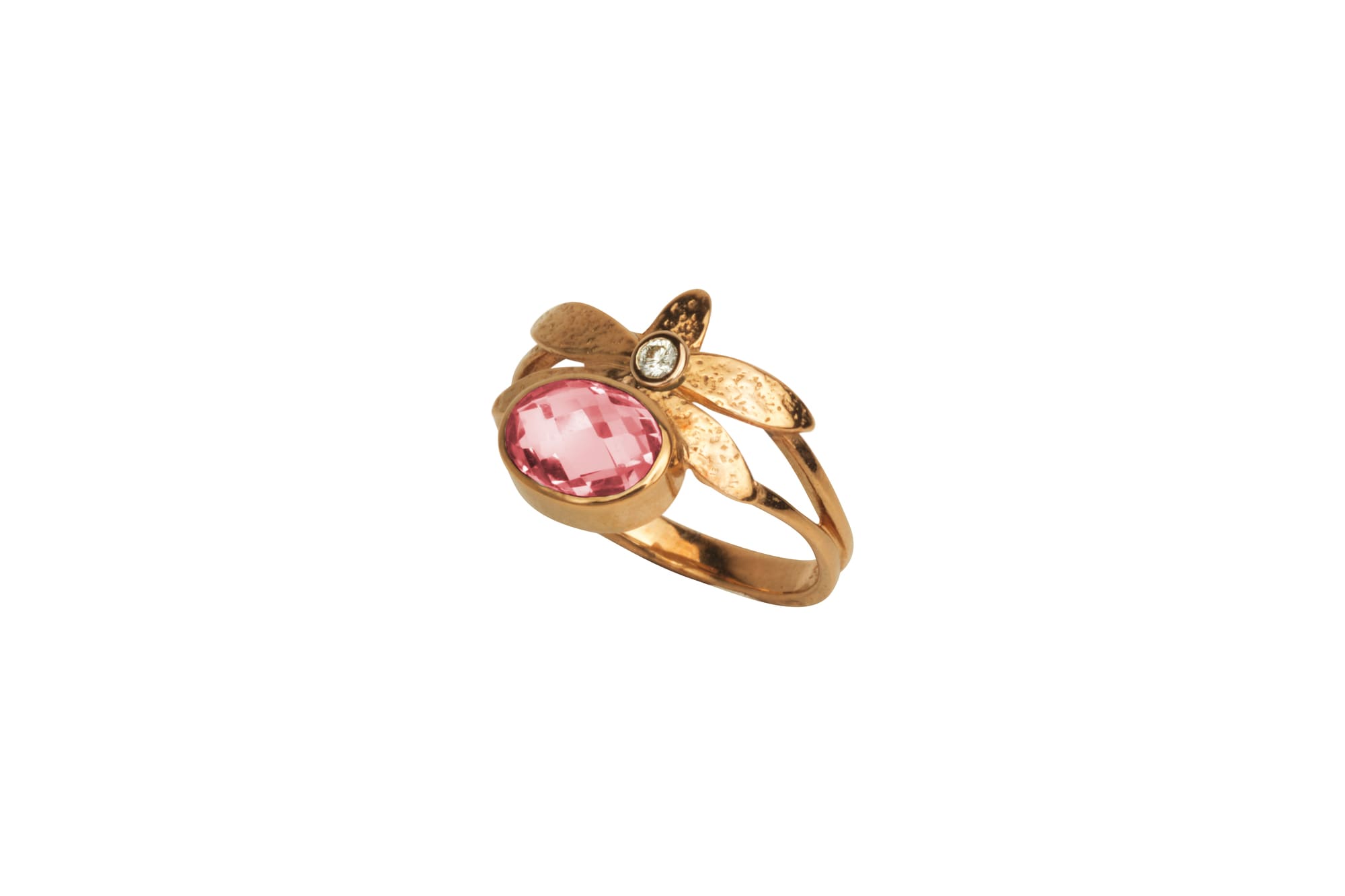 Bague 5 feuilles, pierre et diamant — La Fiancée du Bijoutier