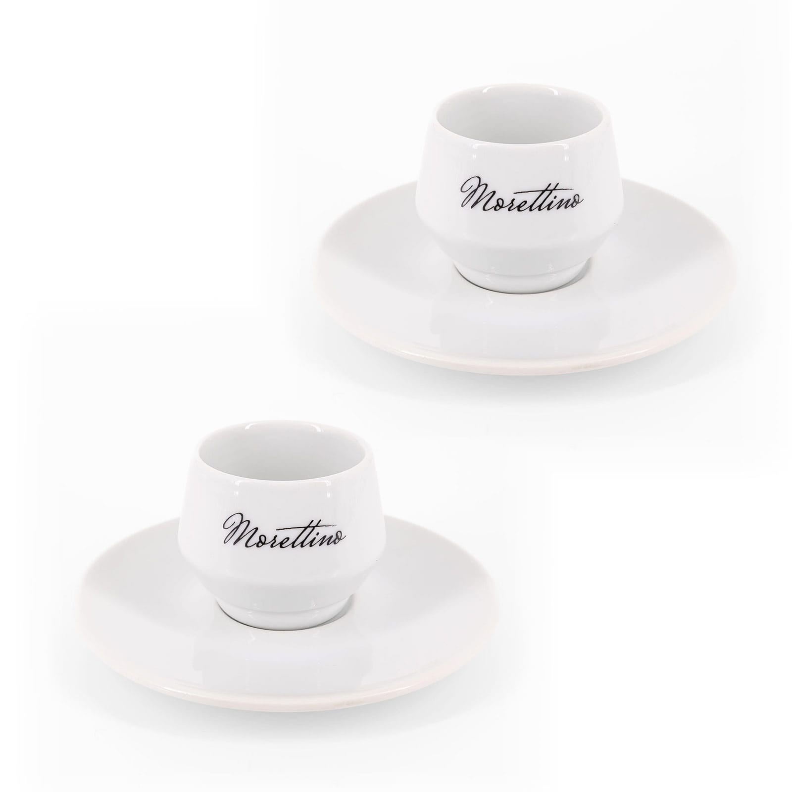 2 Tazze da Caffè Morettino con piattino in porcellana Made in Italy – bianco — Morettino