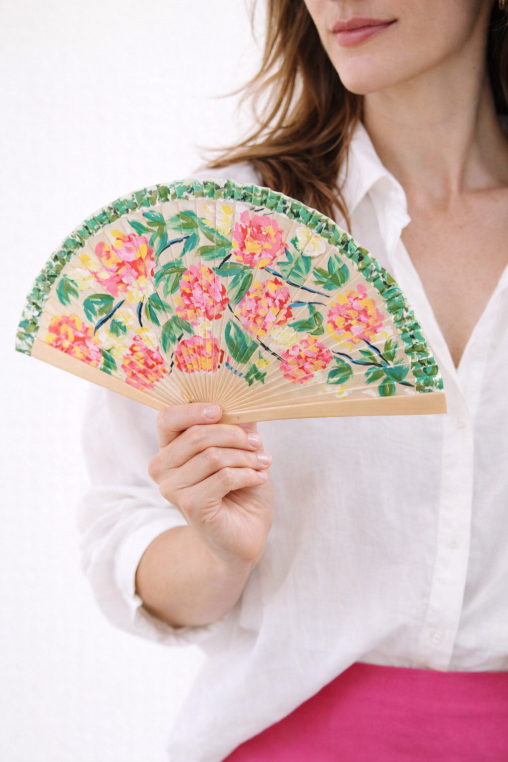 Abanico floral pintado a mano — Pajarico