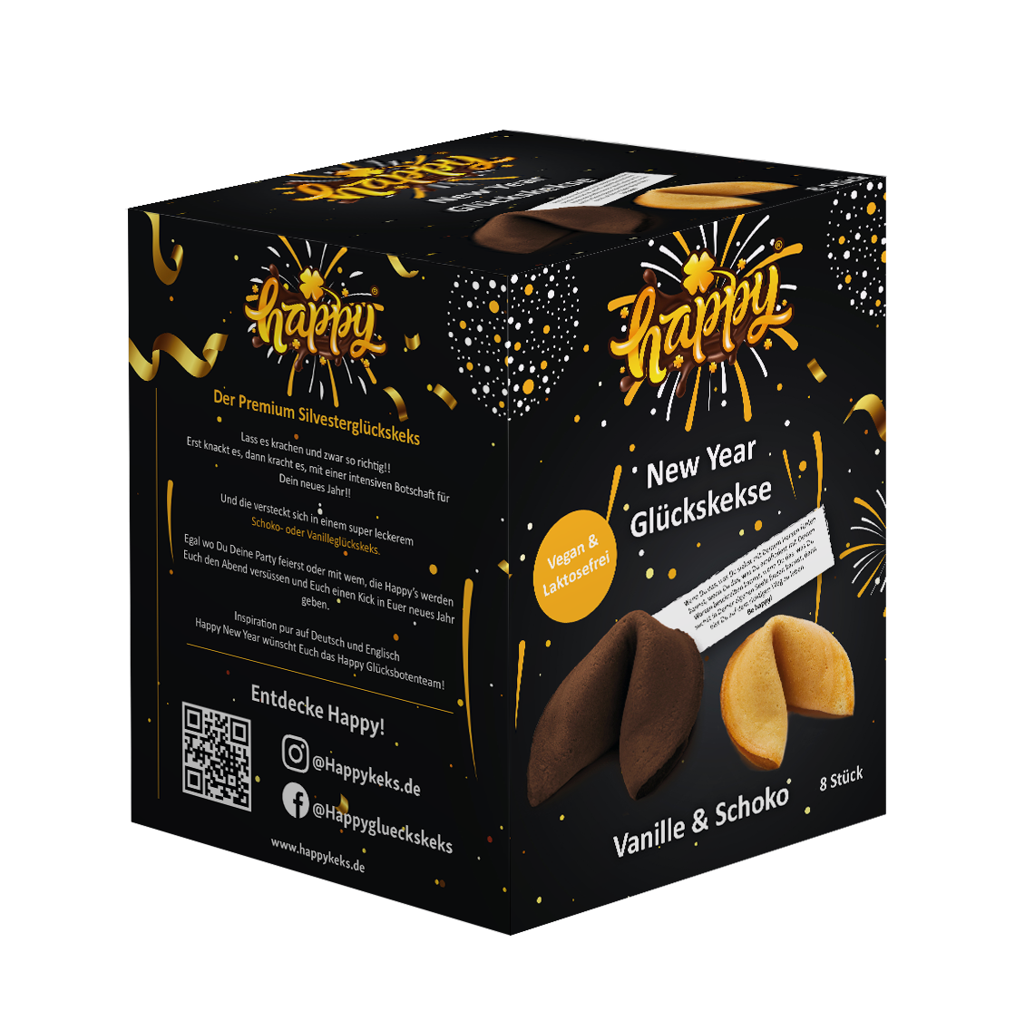 10er Set Silvesterbox Schoko / Vanille – Glückskekse — HappyKeks