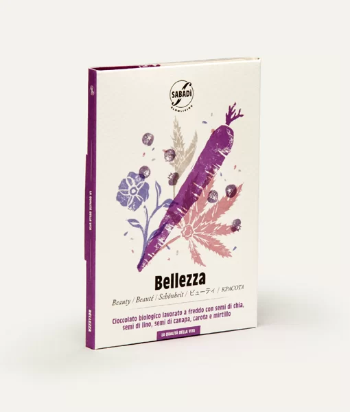 BELLEZZA – Cioccolato biologico con semi di chia,semi di lino, semi di canapa, estratti di carota e mirtillo — Sabadì